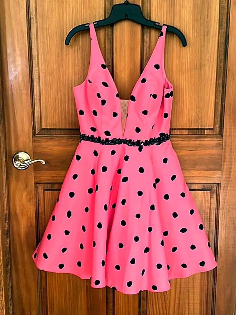 Sherri Hill Hot Pink Black Polka Dot Homecoming Dress Size 6 NWT Beaded - Picture 1 of 5